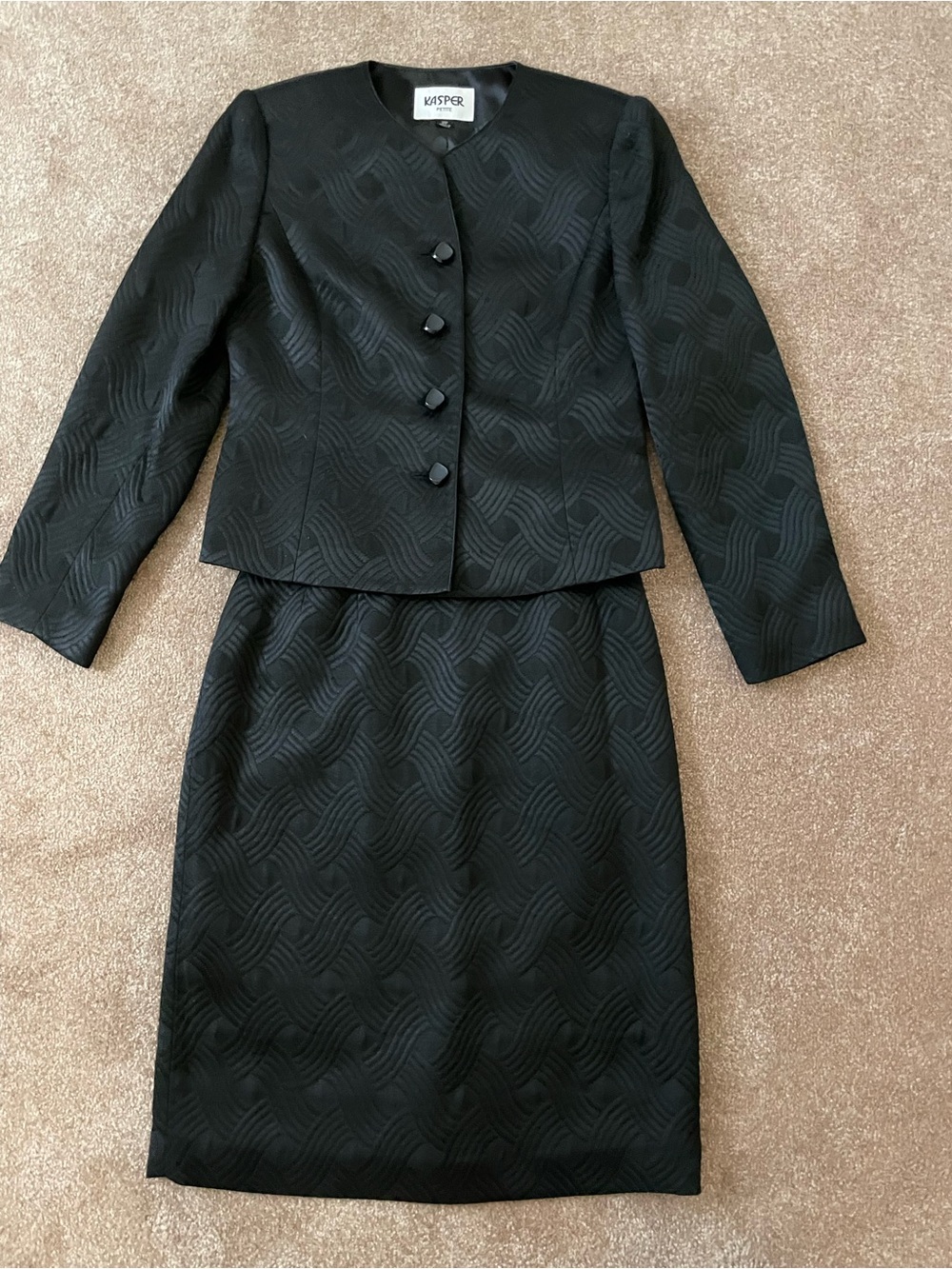 Kasper Black Textured Skirt Suit Set